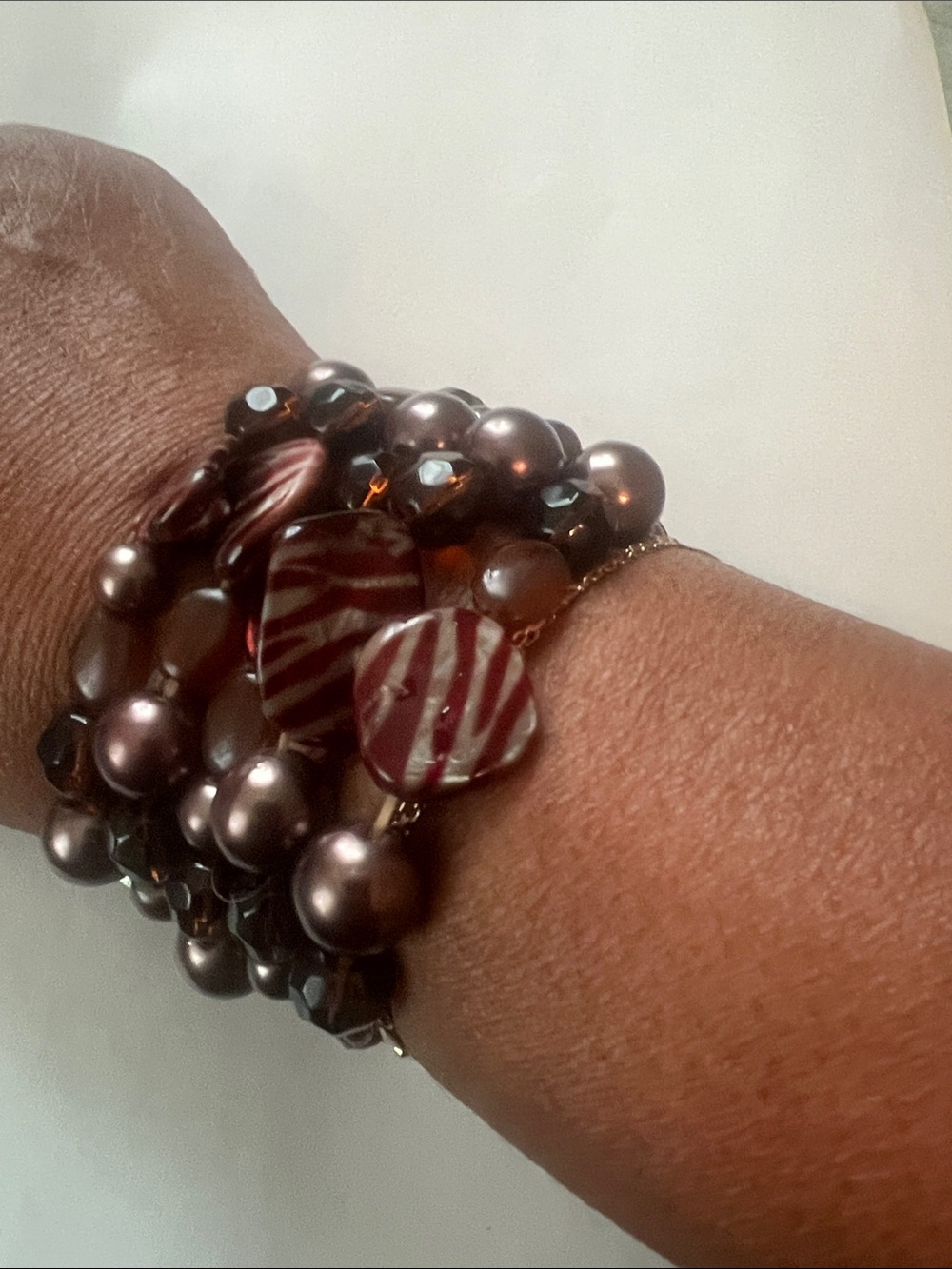 Multi-Strand Brown Pearl & Glass Bead Bracelet